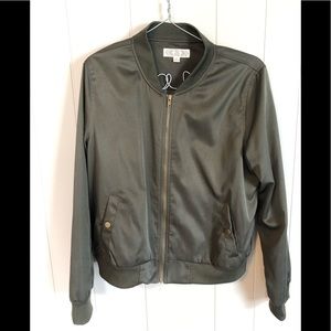 PINK ROSE silky green zip up light weight jacket
